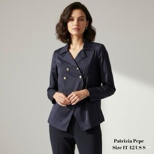 Patrizia Pepe Top Navy Blue Military Blazer Top Gold Buttons Size IT 42 US S EUC